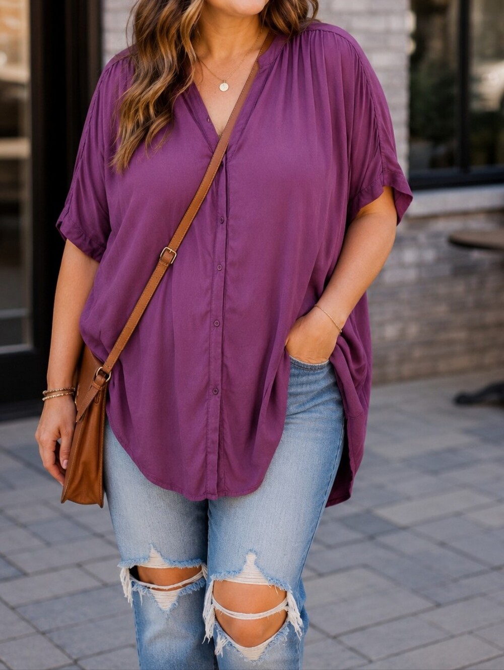 Anthropologie Porridge Plum Purple Flowy Short Sleeve Blouse Tunic Top Boho